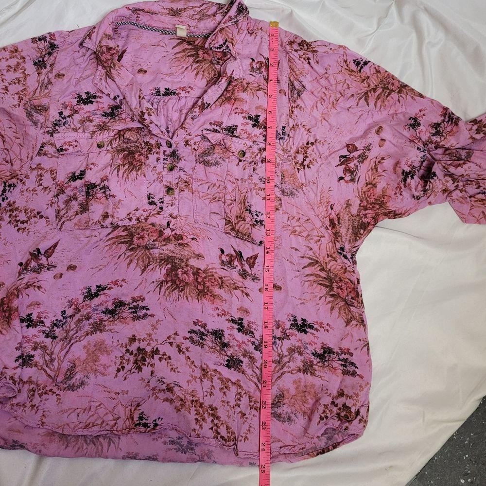 ANTHROPOLOGIE Pilcro pink femme utility gorp duck blouse button up‎ shirt L - Picture 10 of 11